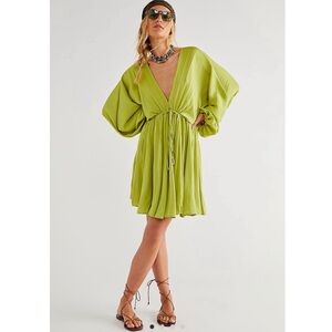 Free People Arzel Balloon long sleeve open back silky satin mini dress size XS